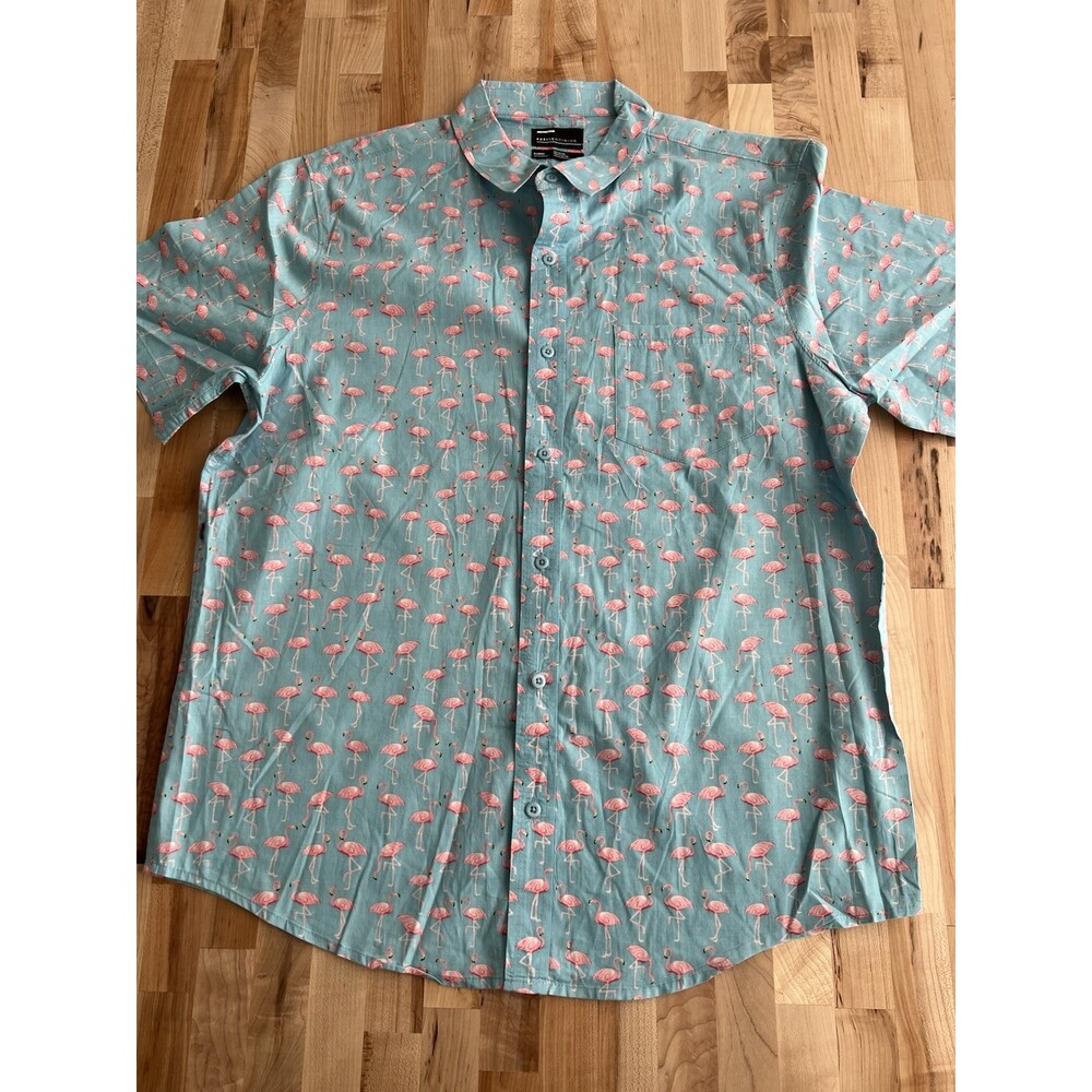 Men's XL Short Sleeve Collared Button Up Shirt Casual Novelty Flamingo Blue XL